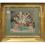 An unusual 18th century gilt framed watercolour still life of vegetables, frame size 59 x 50cm.