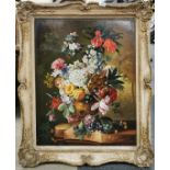 An impressive large framed still life oil on canvas by Henry Farmer FRSA, frame size 80 x 94cm.