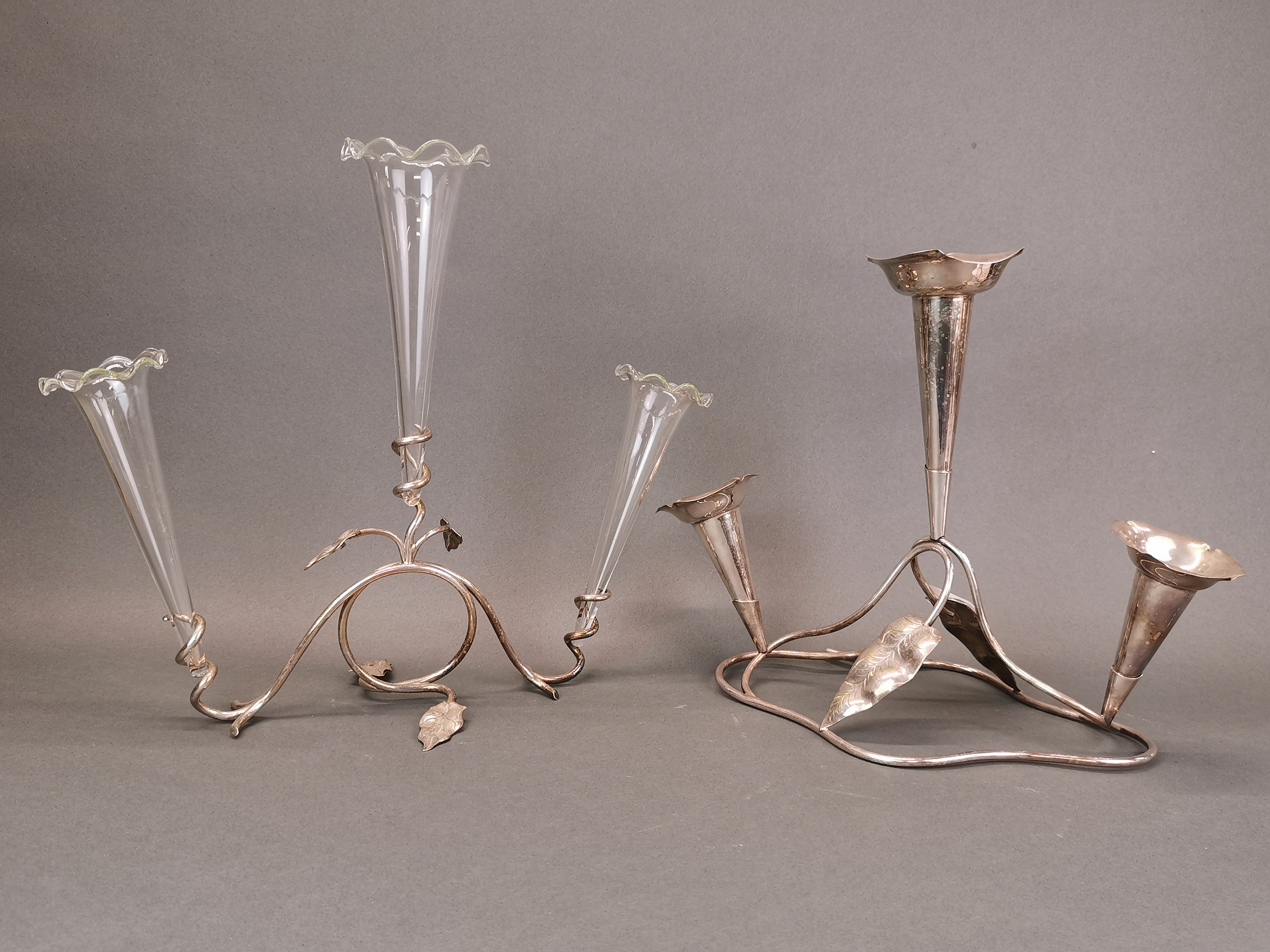 Three silver plate and glass epergne centrepieces, tallest H. 31cm. - Image 3 of 3