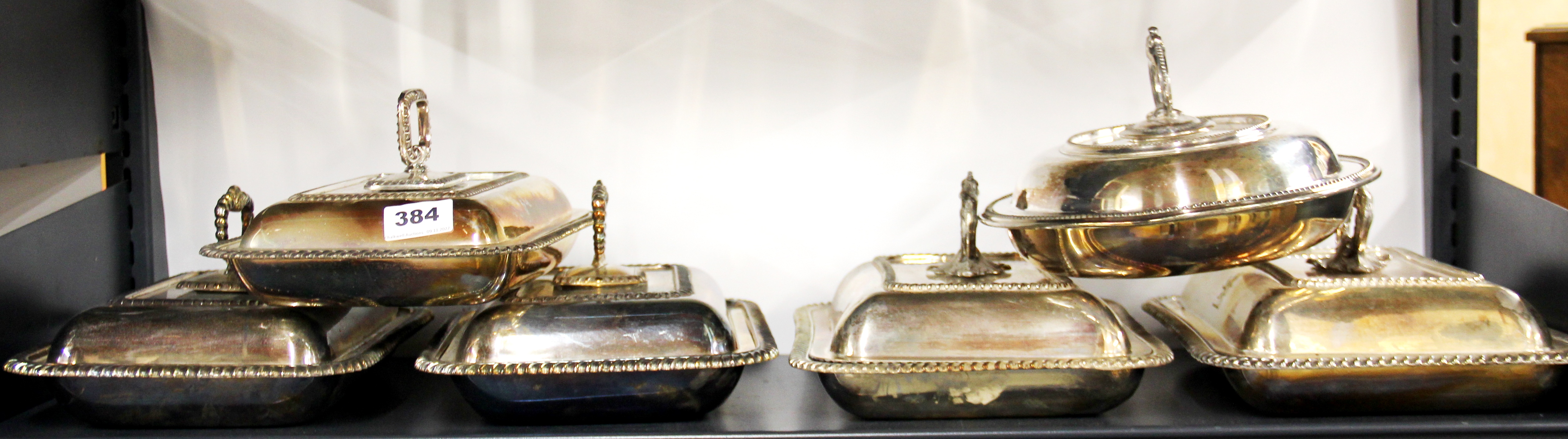 Six silver plated tureens and covers.