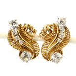 A pair of 18ct yellow gold (tested) clip on earrings set with old cut diamonds, estimate 2.5ct