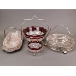 A group of antique silver plate and glass items, basket H. 25cm, Dia. 22cm.