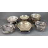 A group of good silver plate and glass fruit bowls, including Richard Martin, Ebeneezer Hall and