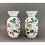 A pair of Victorian hand painted opaline glass vases, H. 27cm.