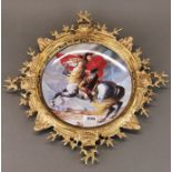 A gilt brass mounted porcelain plate of Napoleon, 48 x 48cm.