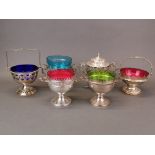 Two WMF silver plate and glass preserve bowls, W. 18cm, H. 13cm, together with four further