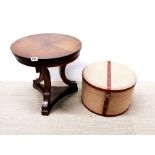 A useful circular side table, 46 x 46cm, together with a vintage circular hatbox.