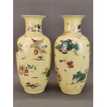 An unusual pair of Chinese crackle glazed porcelain vases, decorated with vegetables and insects, H.