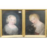 A pair of gilt framed 19th century pastel portraits of girls, frame size 38 x 48cm.