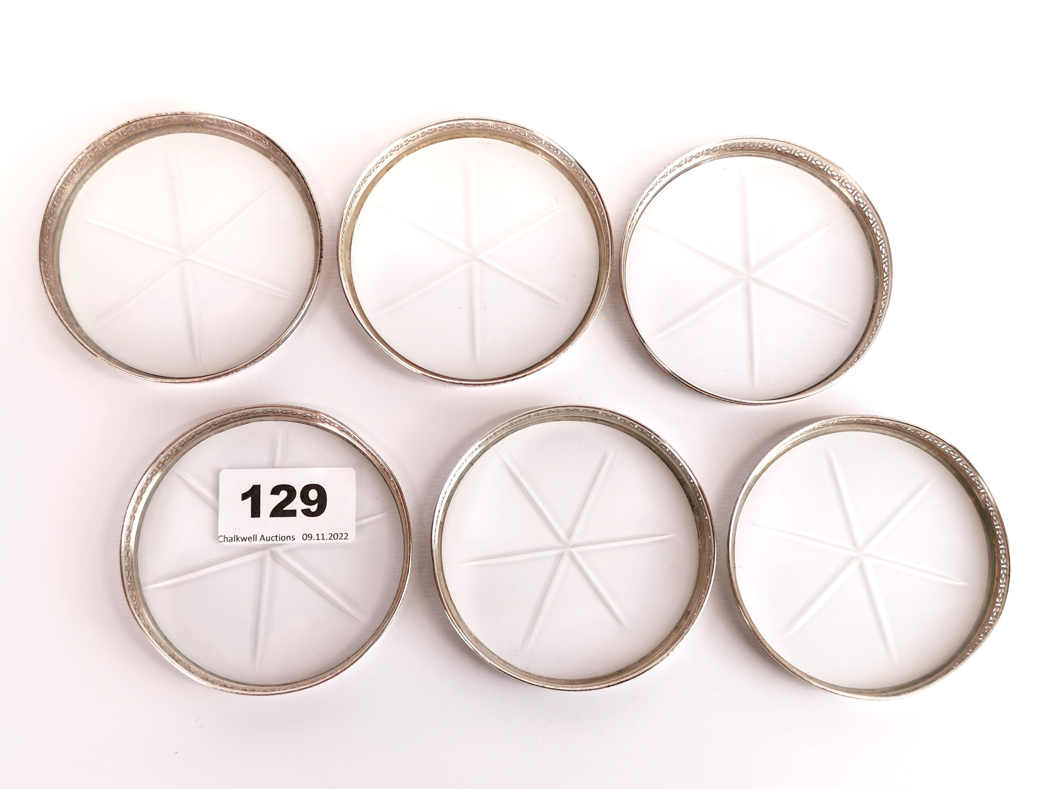A set of six sterling silver mounted and cut glass coasters, Dia. 8cm. - Image 2 of 2