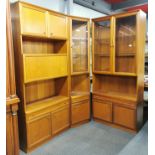 A mid century A. H. Mcintosh & Co, Kirkcaldy three piece teak display cabinet, H. 200cm.