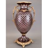 An impressive large Ormulu mounted Bohemian cut crystal vase, H. 53cm.