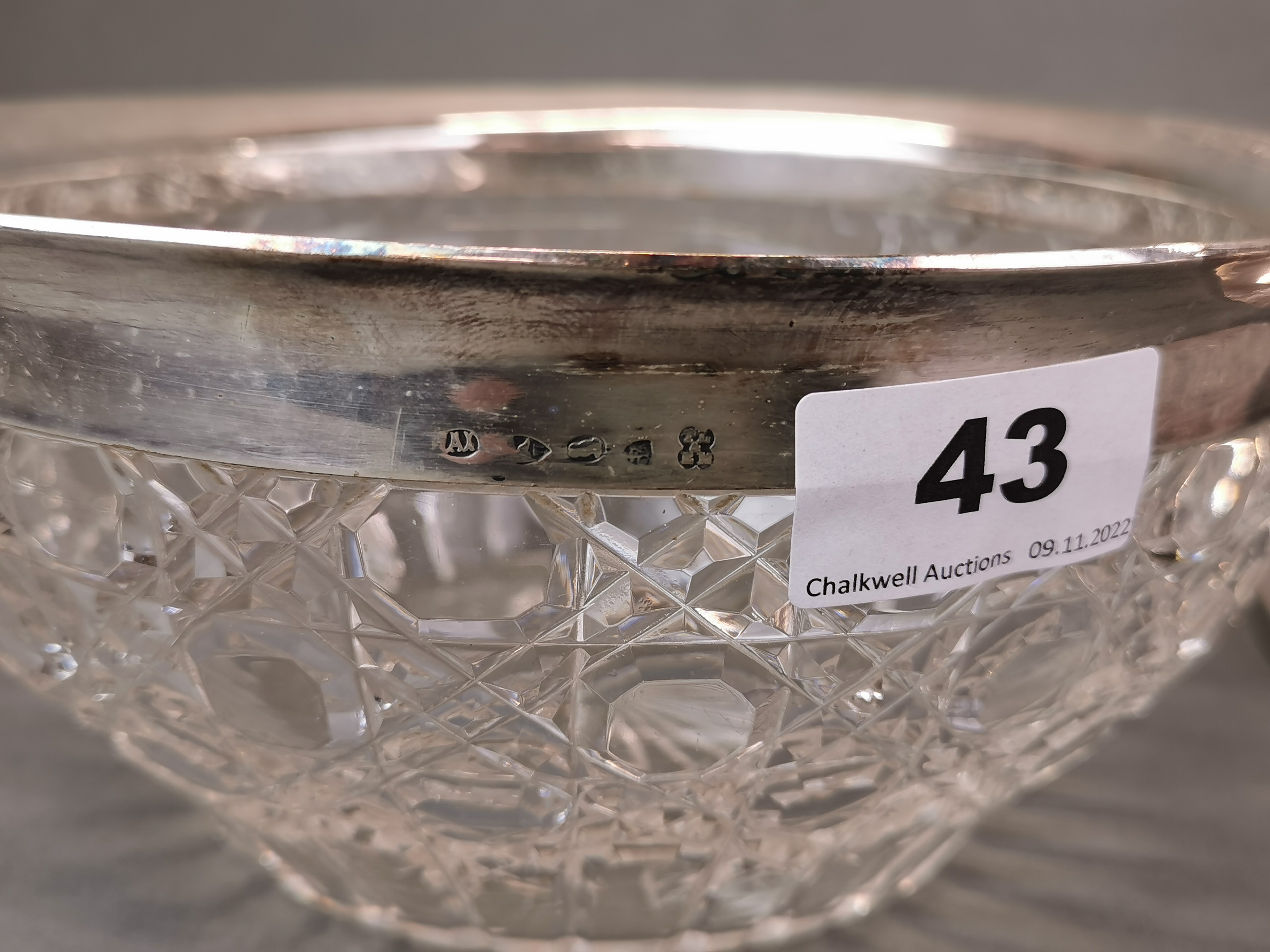 Two antique silver plate and cut glass fruit bowls, Dia. 23cm, together with a centrepiece. - Image 3 of 3