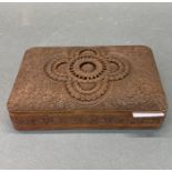 An intricately carved Burmese wooden cigar box, 21 x 13 x 6cm.