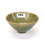 A Chinese celadon crackle glazed lotus bowl, Dia. 14cm, H. 7cm. Slightly A/F.