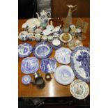 A quantity of blue and white and other china.