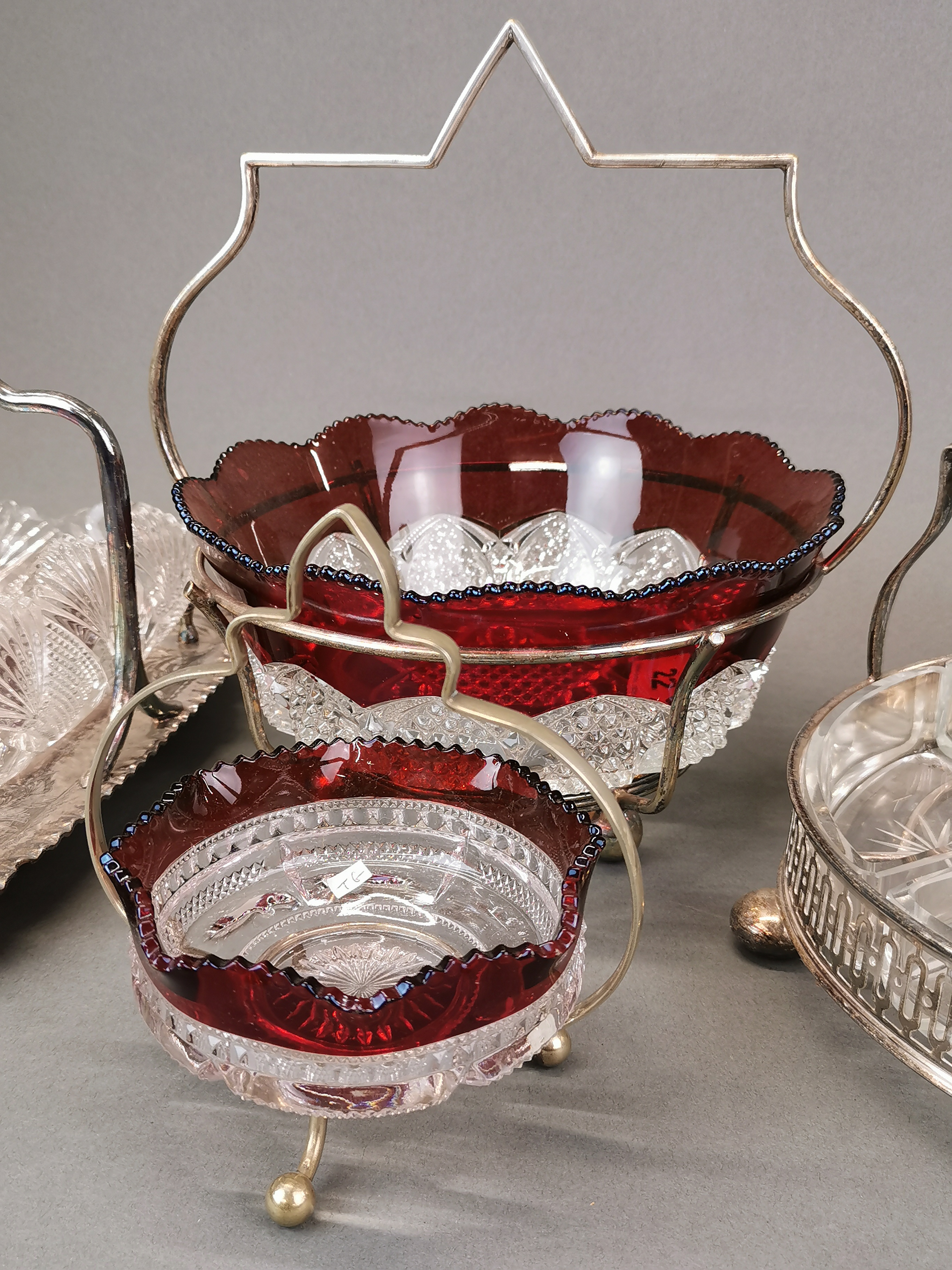 A group of antique silver plate and glass items, basket H. 25cm, Dia. 22cm. - Image 2 of 3