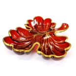 A 19th century hand gilded ruby glass leaf dish, 27 x 25 x 5cm.