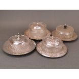 A group of four antique silver plate and glass preserve dishes, Dia. 17cm.