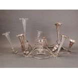Three silver plate and glass epergne centrepieces, tallest H. 31cm.