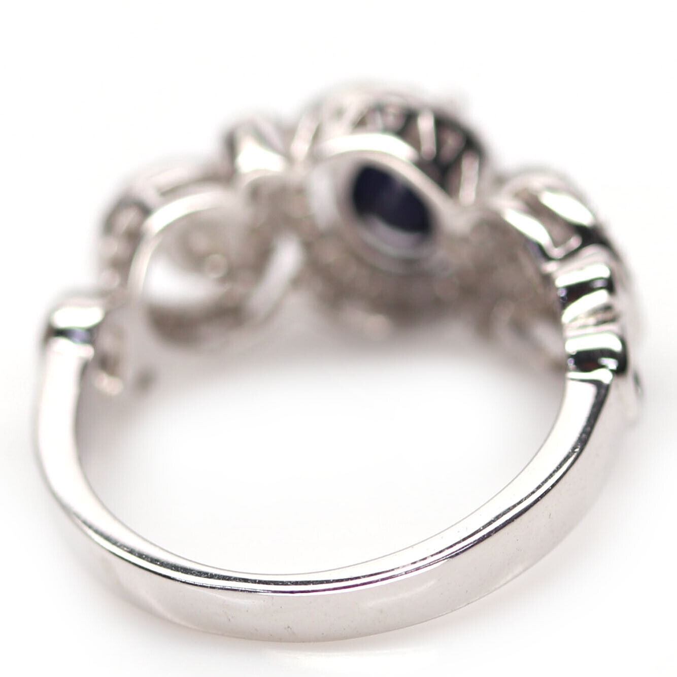 A 925 silver ring set with oval cut sapphire and white stones, (N). - Image 3 of 3