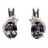 A pair of 925 silver earrings set with oval cut mystic topaz and white stones, L. 1.5cm.