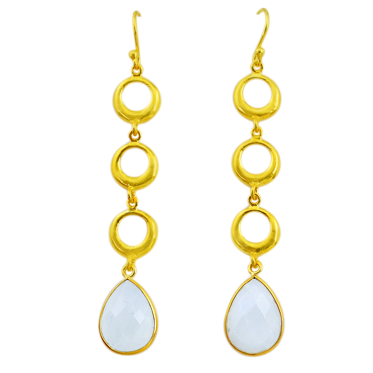 A gold on 925 silver drop earrings set with faceted cut moonstones, L. 4cm.