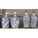 Two pairs of Chinese porcelain table lamps, tallest H. 30cm.