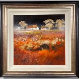 A large framed oil on board by Joe Bowen, frame size 88 x 88cm.