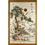 A framed Chinese embroidery on silk, mid 20th century, framed size 38 x 59cm.