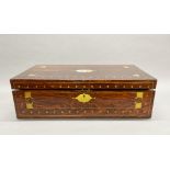 A 19th century brass inlaid and rosewood veneered writing slope, 50 x 25 x 15cm.