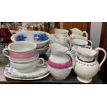 A group of Victorian wash jugs and bowls.