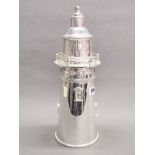 A large silver plated lighthouse cocktail shaker, H. 35cm.