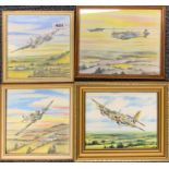 A group of four Cecil Fox framed pastel sketches of World War II aircraft, frame size 28 x 23cm.