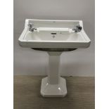 A Royal Doulton Vitreous China bathroom basin and pedestal, 86 x 63 x 46cm.