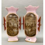 A pair of 19th century hand painted Continental porcelain vases, H. 36cm.