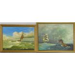 Two gilt framed oils of boating scenes signed J.Holmes, larger frame size 55 x 45cm.