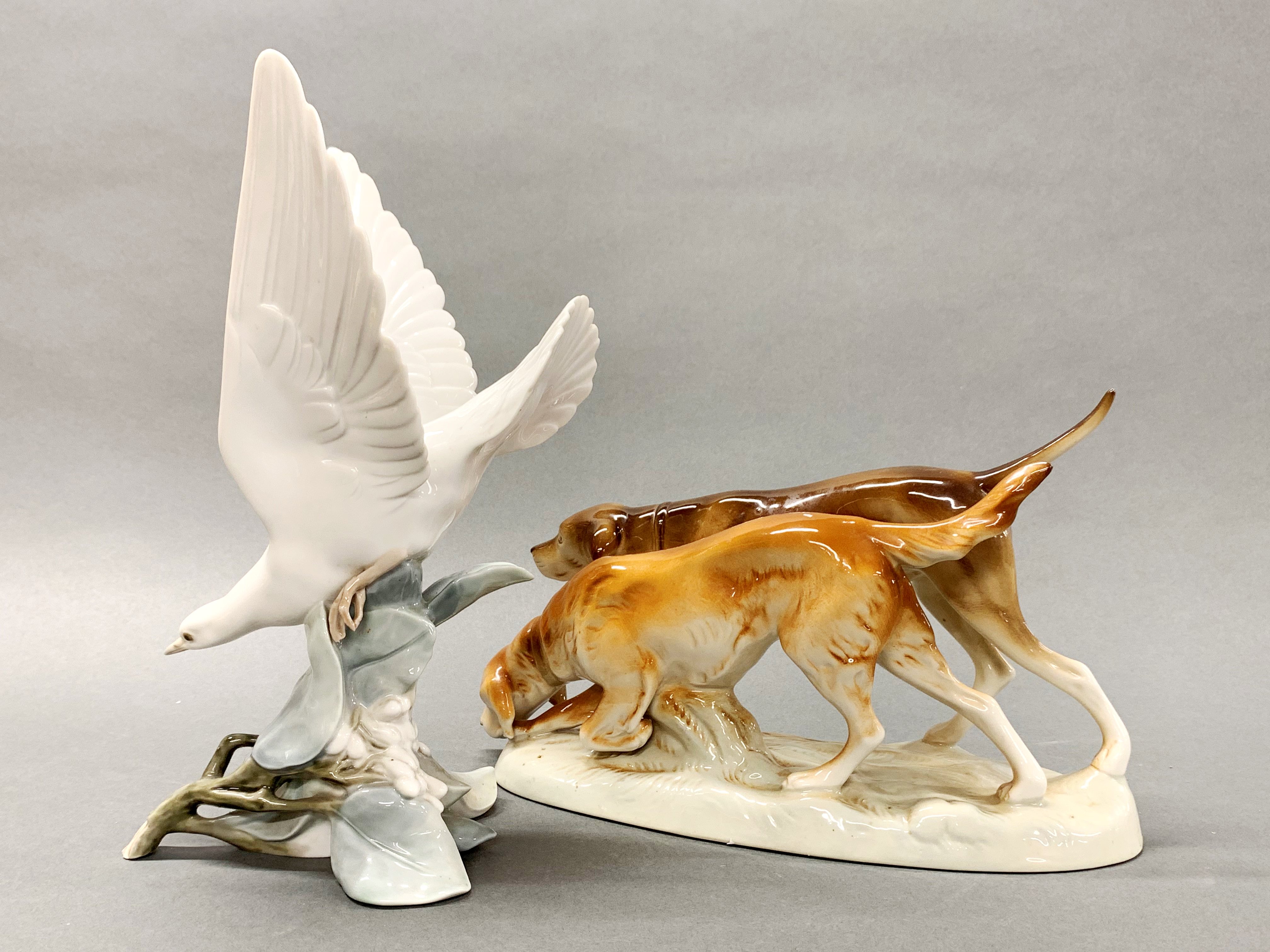 A Royal Dux figure of two dogs, together with a Lladro bird figure. - Image 2 of 2