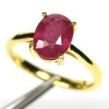A gold on 925 silver ring set with an oval cut ruby, (N.5).