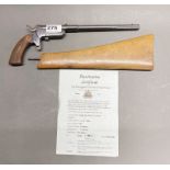 An early German single shot saloon pistol with deactivation certificate, L. 32cm, together with a