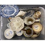 A mixed box of interesting ceramic items.