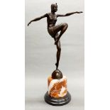 An art Deco style bronze figure of a dancer on a marble base, after J. Philipp, H. 56cm.