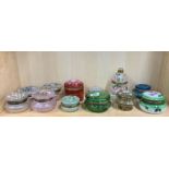 A group of twelve glass and gilt trinket boxes, largest H. 16cm, smallest H. 5cm.
