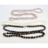 A mixed group of 4 pearl necklaces with silver clasps, longest L. 104cm.