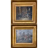 A pair of 19th century Dutch gilt framed oils on wooden panels of interior scenes, frame size 20 x