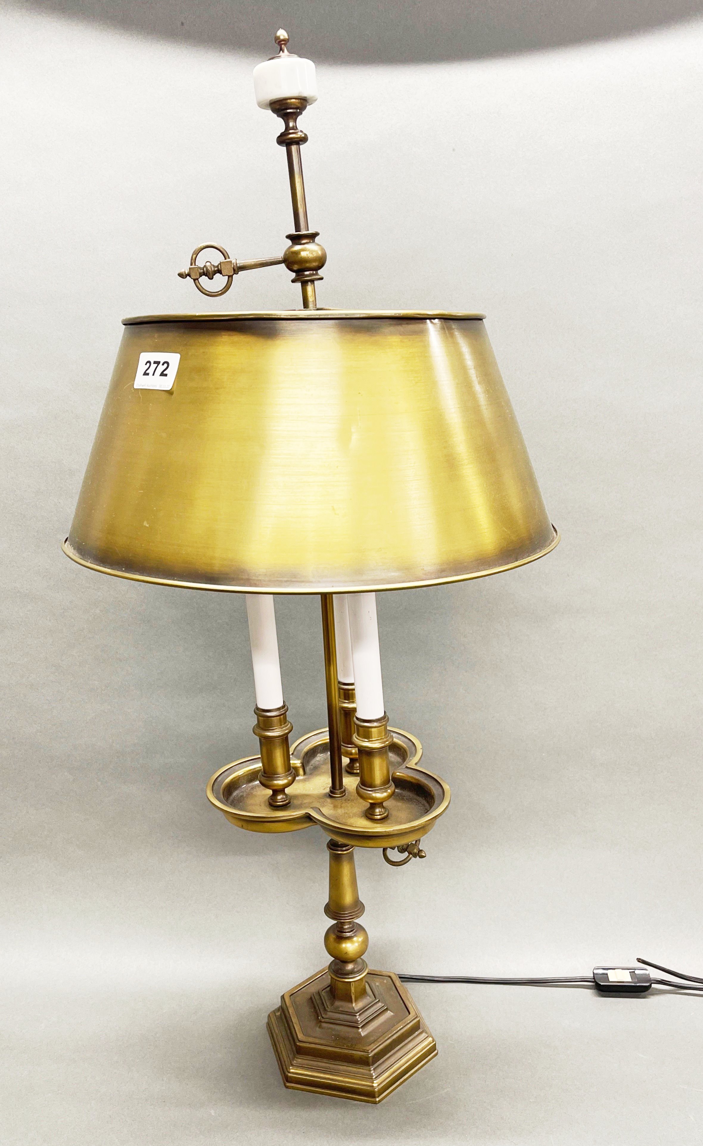 A brass study desk lamp, H. 74cm.