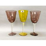 Three superb large air twist stem glasses, H. 33cm.