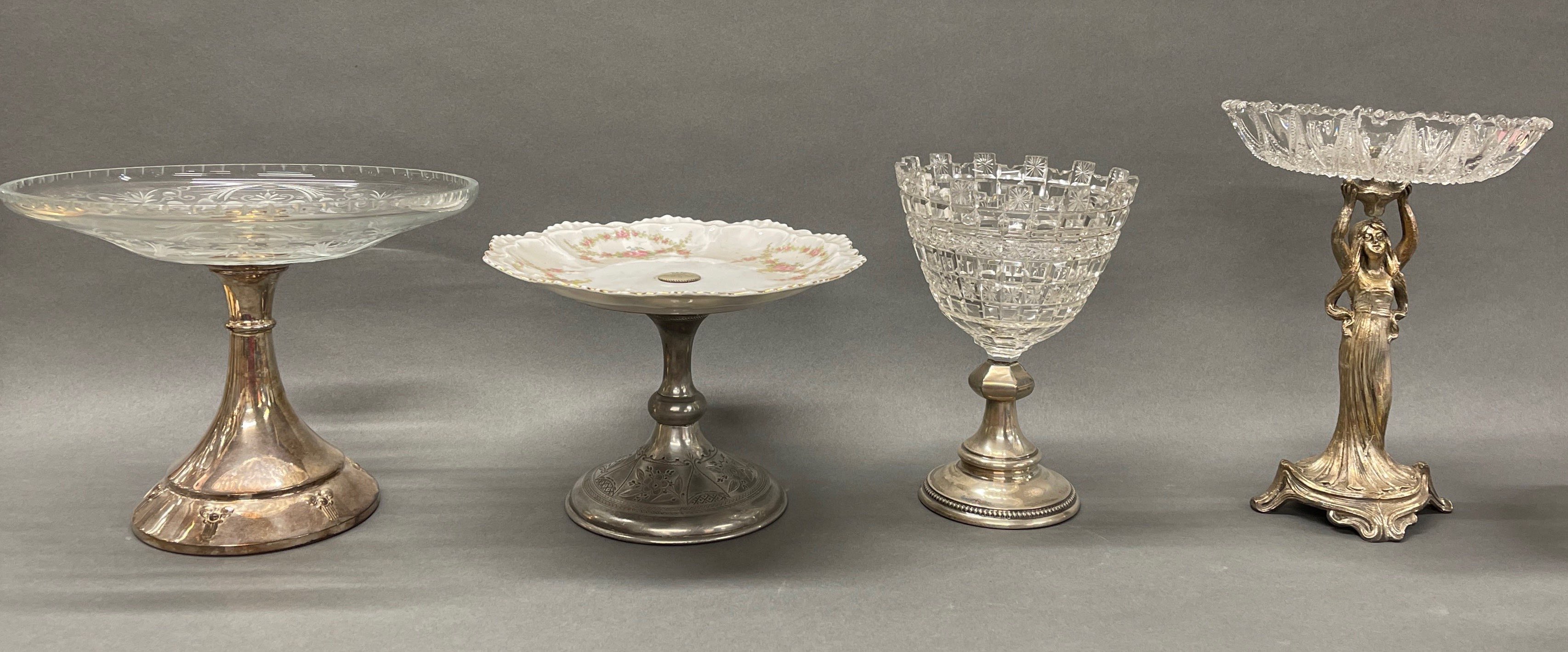 A group of eight Victorian silver plate and glass / ceramic table items, tallest H. 25cm. - Image 2 of 2