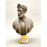 A lovely 19th century bronze bust of a gentleman with fur trimmed jacket and laurel leaf crown, H.