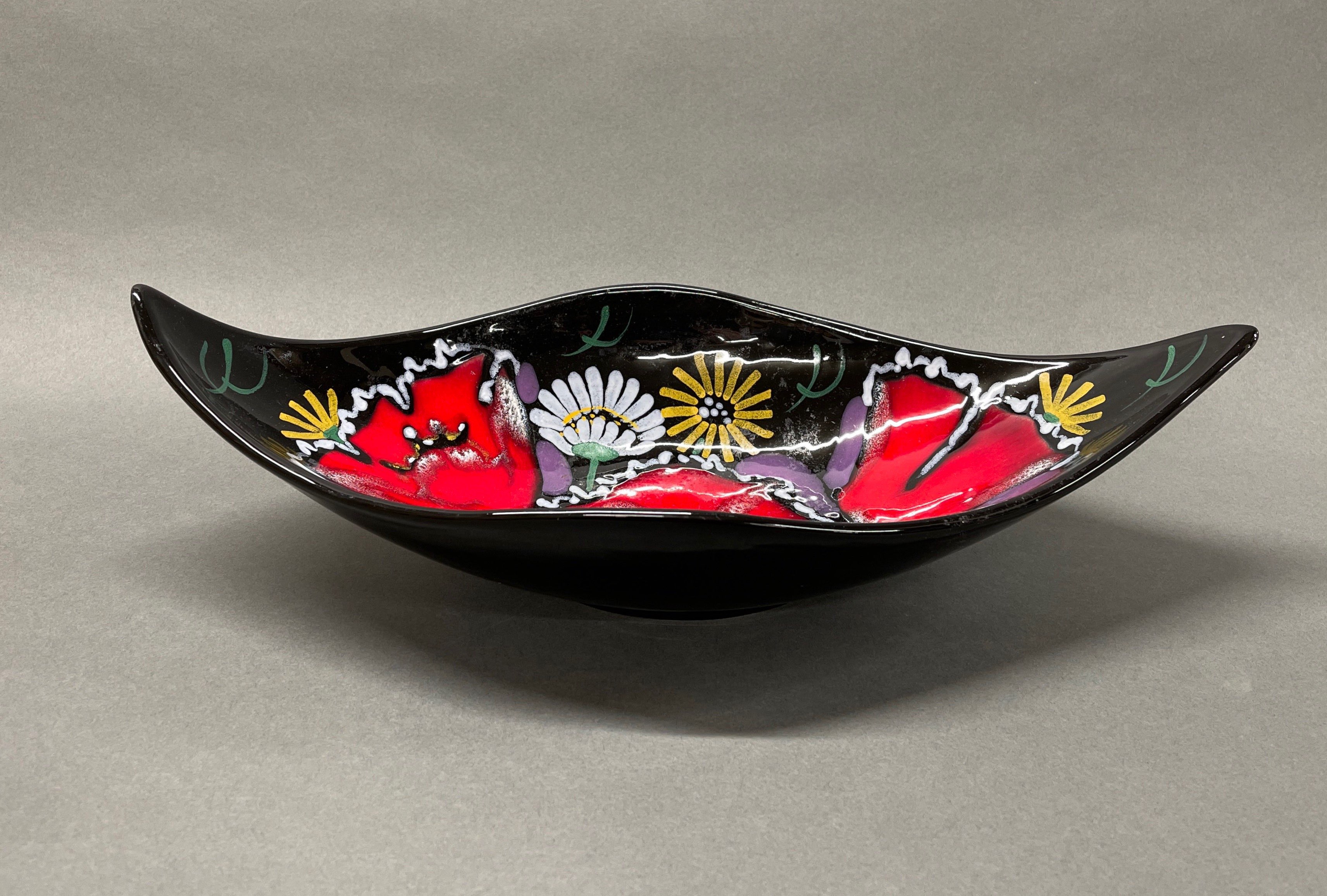 A 1950's Longwy France Pastorale numbered design hand painted ceramic bowl, 47 x 22cm.